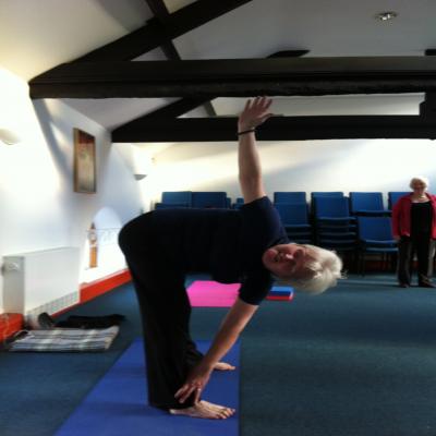 Rishi's posture being practised in a yoga class in Cardiff